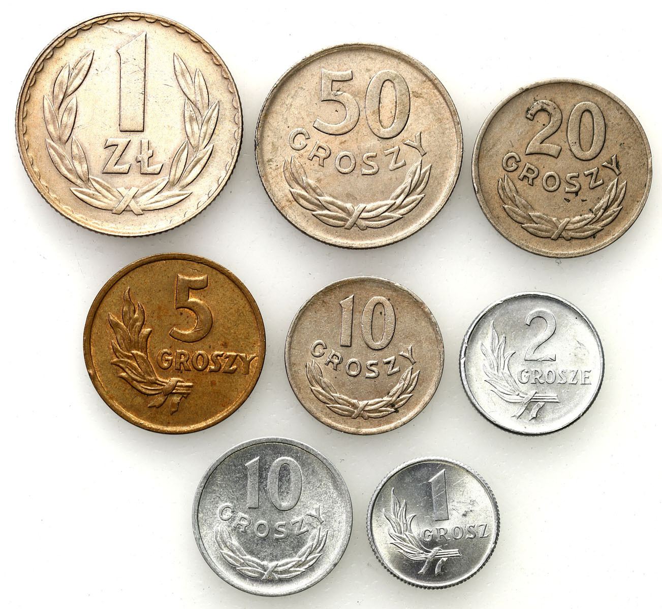 PRL. 1 grosz do 1 złoty 1949, zestaw 8 monet